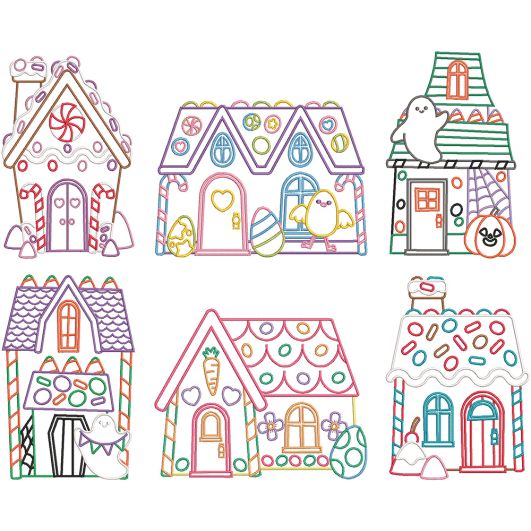 Holiday Gingerbread Houses Digital Embroidery Designs by JuJu
