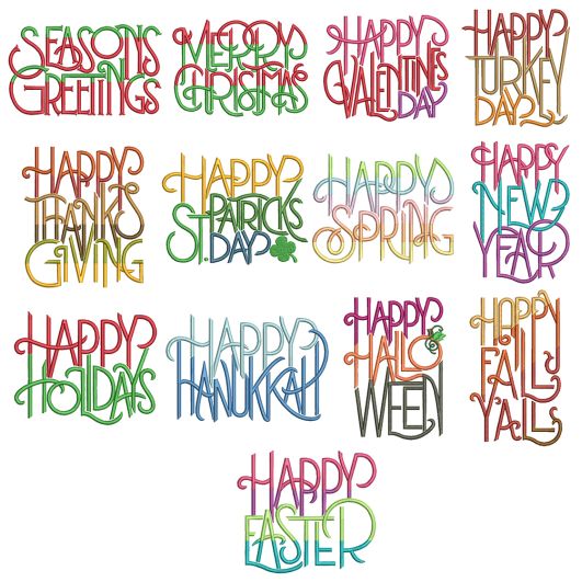 Holiday Greetings Word Art Machine Embroidery Designs by JuJu
