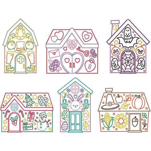 Holiday Houses Digital Embroidery Designs by JuJu