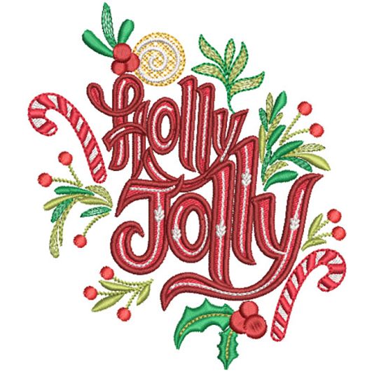 Holly Jolly Christmas Word Art Embroidery Design | Designs by JuJu