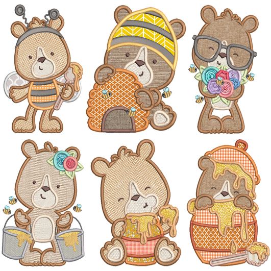 Honey Bears Applique | Machine Embroidery Designs by JuJu