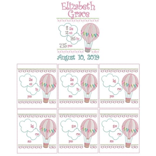 Hot Air Balloon Birth Announcement Template Machine Embroidery Designs by JuJu