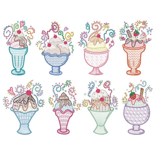 Ice Cream Sundae Doodles Machine Embroidery Designs by JuJu