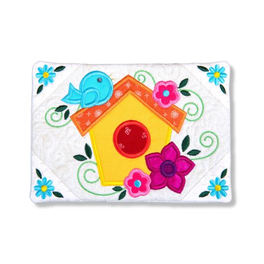 ITH Birdhouse Mug Rug | Machine Embroidery Designs by JuJu