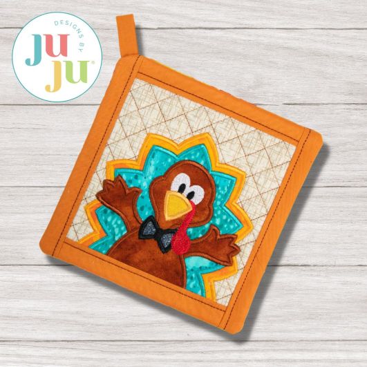 ITH Bow Tie Turkey Pot Holder | Machine Embroidery Designs by JuJu