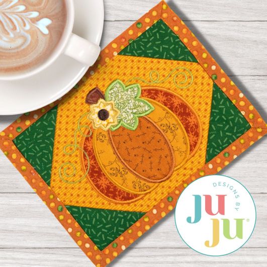ITH Chunky Pumpkin Mug Rug | Machine Embroidery Designs by JuJu