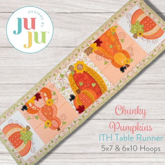 ITH Chunky Pumpkin Table Runner | Machine Embroidery Designs by JuJu