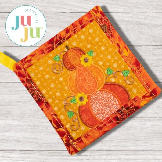 ITH Chunky Pumpkin Trio Pot Holder | Machine Embroidery Designs by JuJu