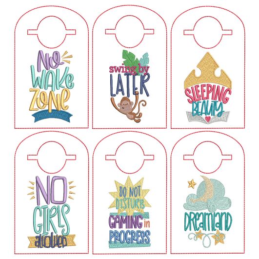 ITH Doorknob Hangers Set 2 | Machine Embroidery Designs by JuJu