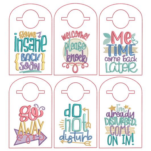 ITH Doorknob Hangers Set 4 | Machine Embroidery Designs by JuJu