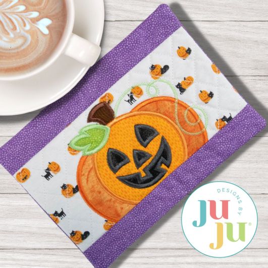 ITH Jack O Lantern Mug Rug | Machine Embroidery Designs by JuJu