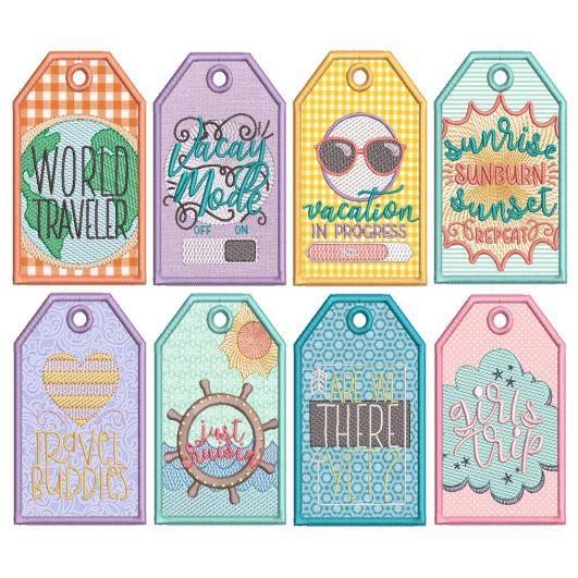 In The Hoop Travel Tags | Machine Embroidery Designs by JuJu

