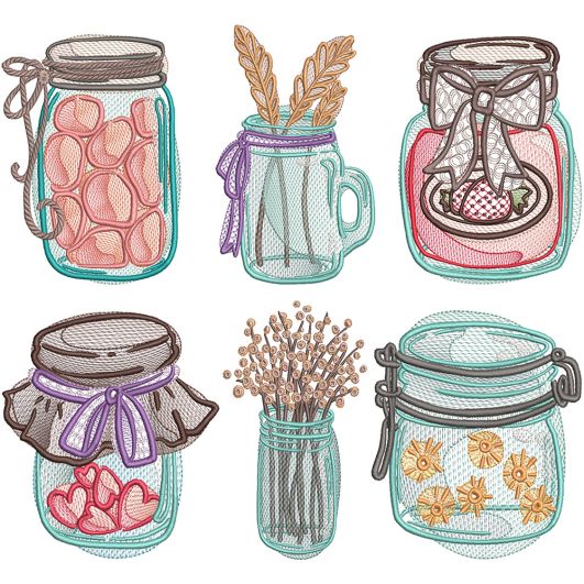 Canning Jars Sketch | Machine Embroidery Designs by JuJu