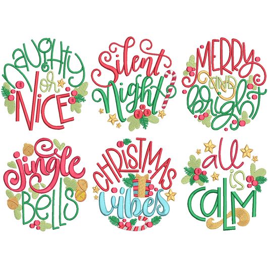 Jolly Christmas Word Art 1 Digital Embroidery Designs by JuJu