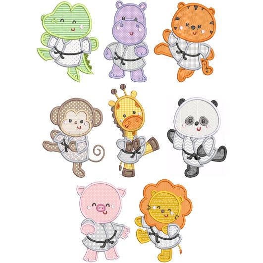 Karate Critters Applique Machine Embroidery Designs by JuJu 