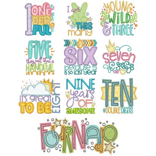 Kids Birthday Word Art Machine Embroidery Designs By JuJu

