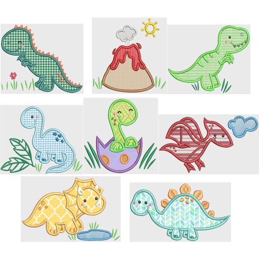Land of Dinosaurs Applique Machine Embroidery Designs by JuJu