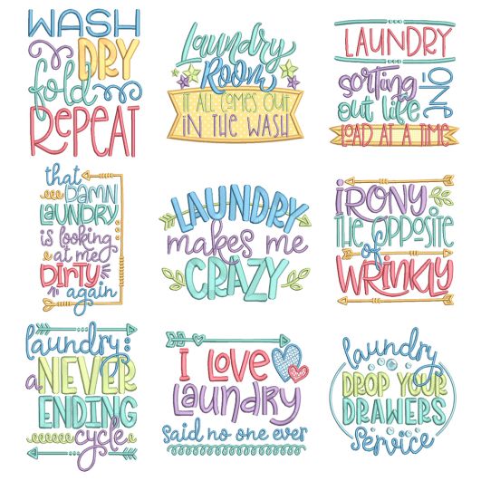 Laundry Word Art Machine Embroidery Designs by JuJu
