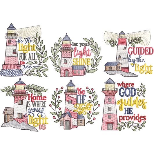 Lighthouse Word Art 1 | Machine Embroidery Designs by JuJu