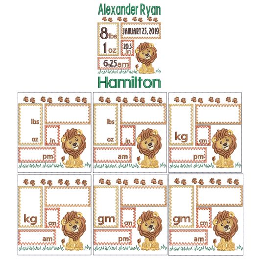 Lion Birth Announcement Template Machine Embroidery Designs by JuJu