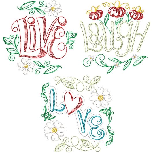                                 Live Laugh Love Word Art | Machine Embroidery Designs by JuJu
                            