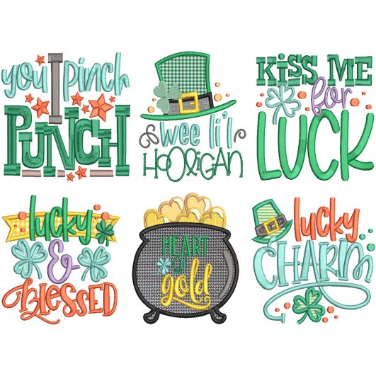 Lucky Charm Word Art Machine Embroidery Designs by JuJu
