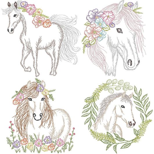 Majestic Horses Antique Sketch | Machine Embroidery Designs by JuJu
