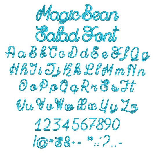 Magic Bean Salad Font Digital Embroidery Machine Designs by JuJu