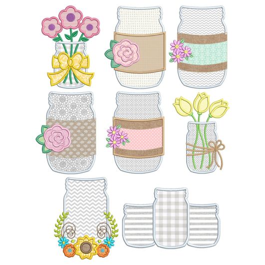 Mason Jar Applique Machine Embroidery Designs by JuJu 