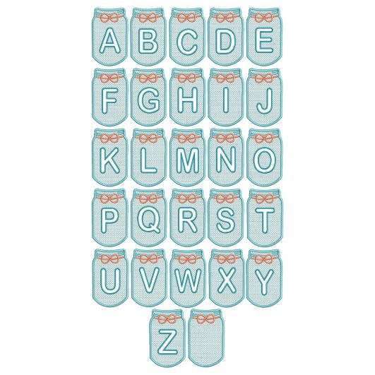 Mason Jar Embossed Alphabet | Machine Embroidery Designs by JuJu