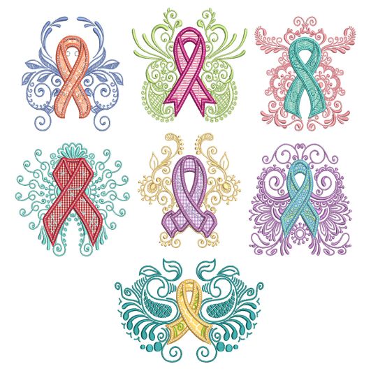 Mehndi Awareness Ribbons Applique Machine Embroidery Designs By JuJu