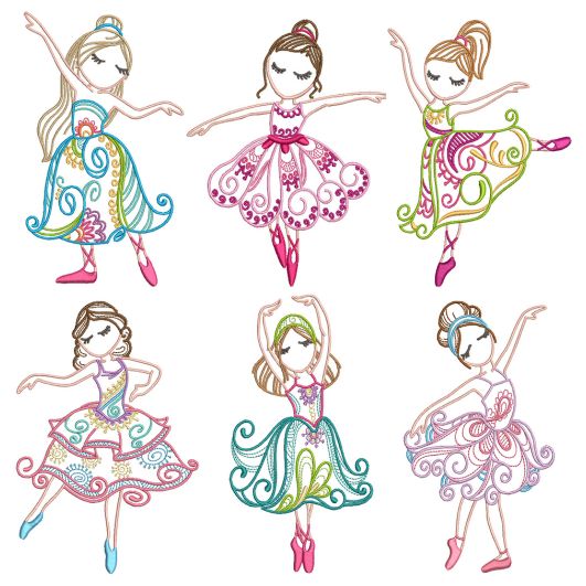 Mehndi Ballerinas 1 Machine Embroidery Designs by JuJu