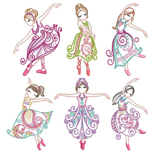 Mehndi Ballerinas 2 Machine Embroidery Designs by JuJu
