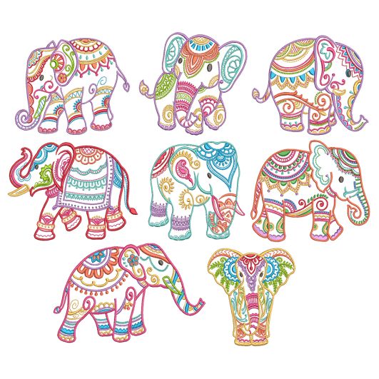 Mehndi Elephants Machine Embroidery Designs by JuJu