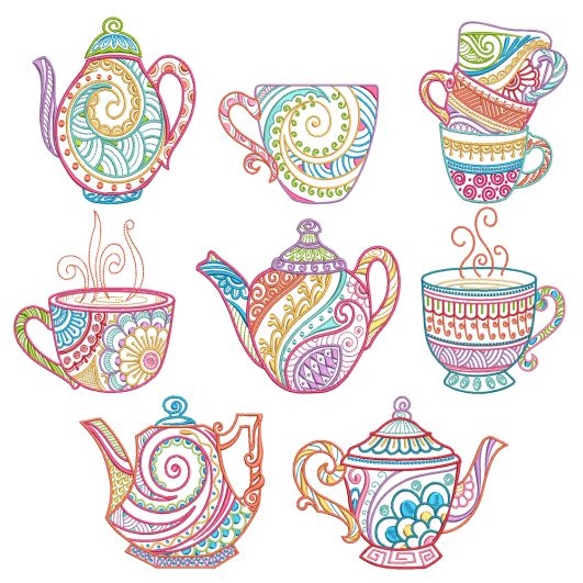 Mehndi Tea Time Machine Embroidery Designs by JuJu
