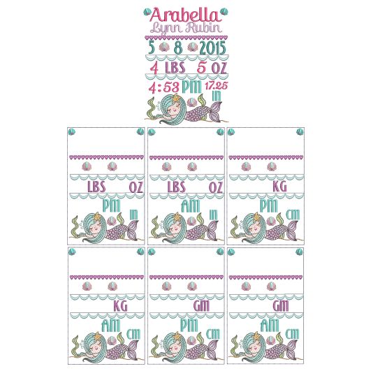 Mermaid Birth Announcement Template Machine Embroidery Designs by JuJu