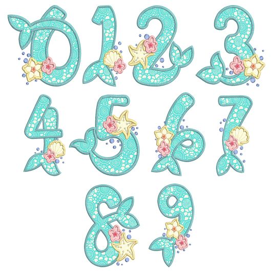 Mermaid Applique Numbers Machine Embroidery Designs By JuJu