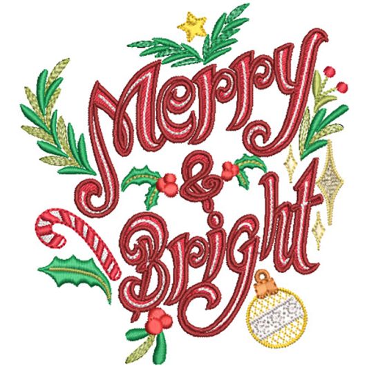                                 Merry And Bright Christmas Word Art Embroidery Design | Designs by JuJu
                            