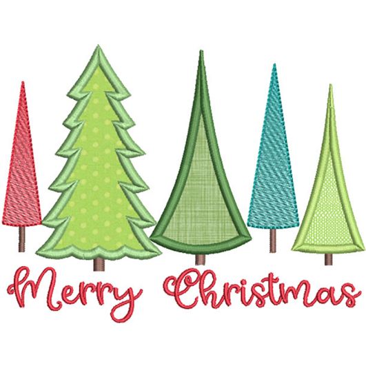 Merry Xmas Trees Applique | Machine Embroidery Designs by JuJu