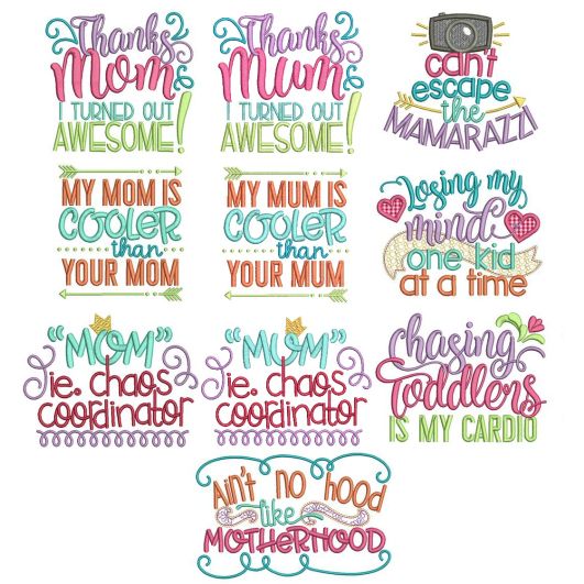 Mom's Life Word Art Machine Embroidery Designs By JuJu