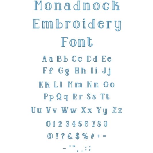Monadnock Embroidery Font | Machine Embroidery Designs by JuJu