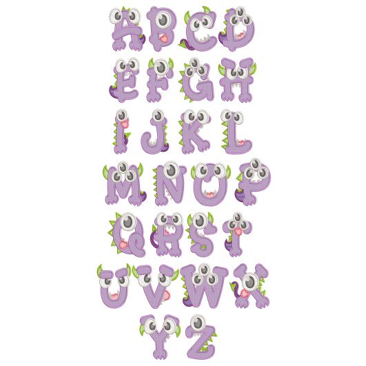 Monster Baby Applique Alphabet Machine Embroidery Designs By JuJu
