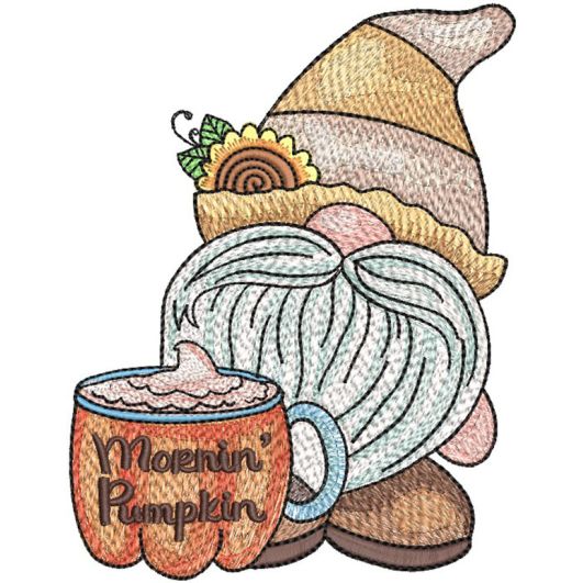 Morning Pumpkin Gnome | Machine Embroidery Designs by JuJu