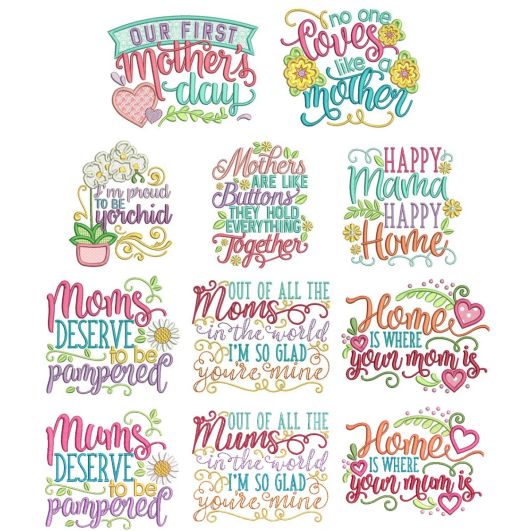 Mother's Day Word Art Machine Embroidery Designs By JuJu