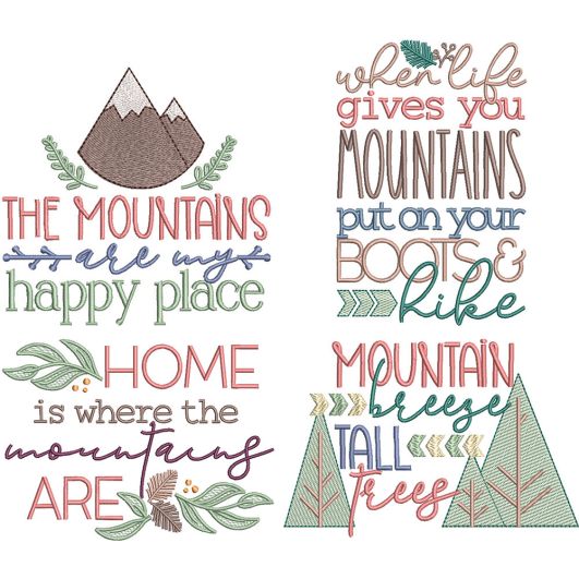 Mountain Life Word Art 3 | Machine Embroidery Designs by JuJu
