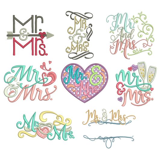 Mr and Mrs Word Art Machine Embroidery Designs by JuJu
