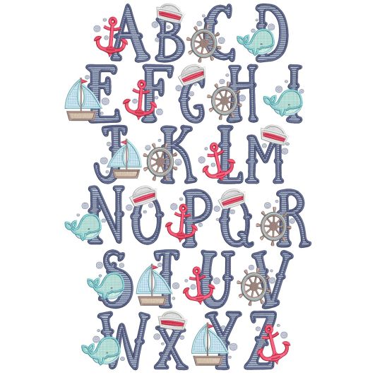 Nautical Applique Alphabet | Machine Embroidery Designs by JuJu