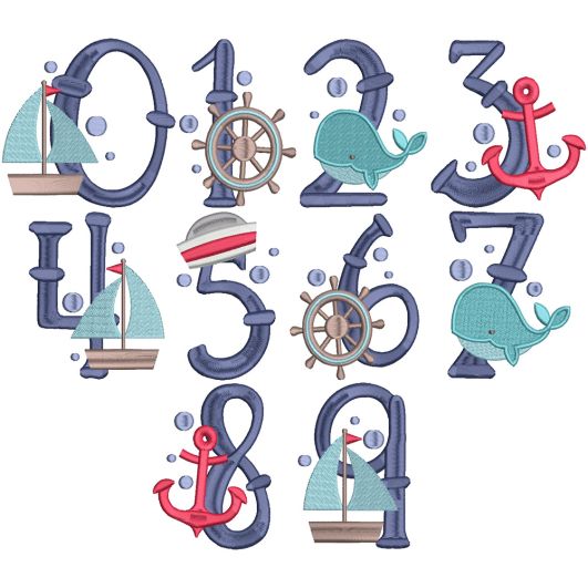 Nautical Numbers Filled | Machine Embroidery Designs by JuJu