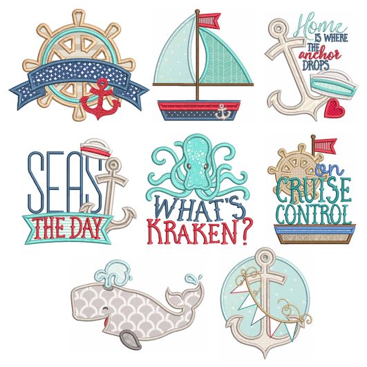 Nautical Word Art Machine Embroidery Designs by JuJu
