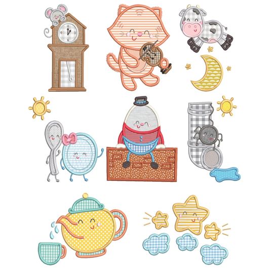 Nursery Rhyme Characters Applique Machine Embroidery Designs by JuJu